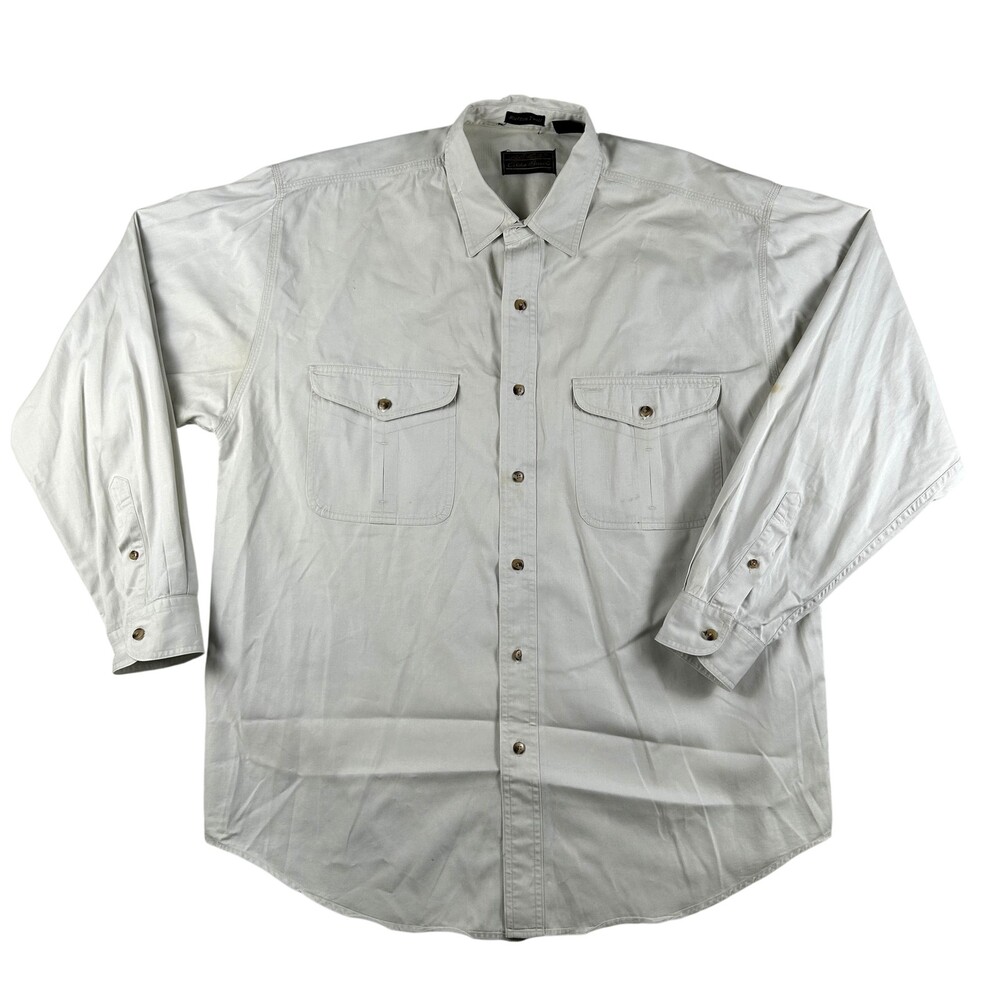 Eddie Bauer Ruxton Twill Shirt Mens Large Beige Long Sleeve Button Up Casual
